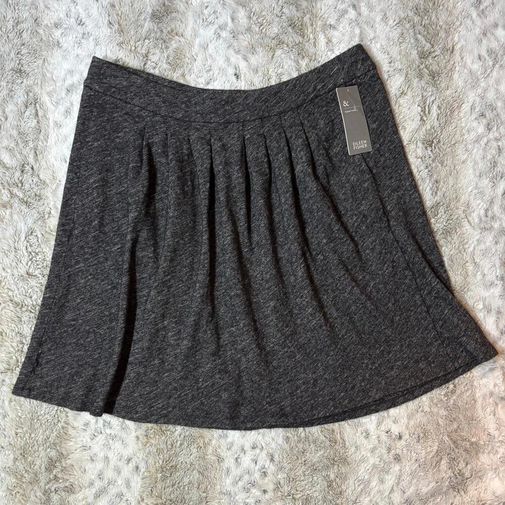 Eileen Fisher organic cotton wool stretchy pull on pleated skirt pockets large